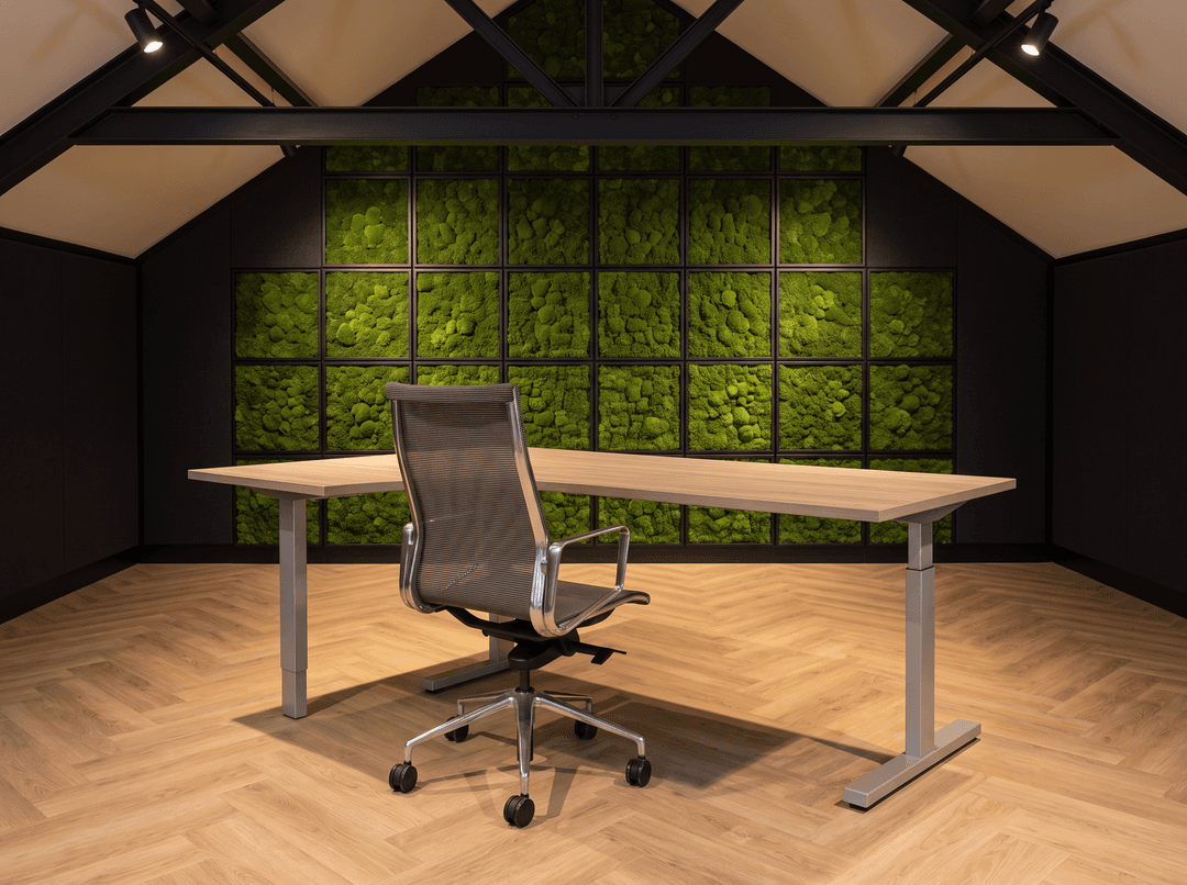 Vamo T-poot Wingbureau 180x120cm (met ronde hoek) Aluminium Midden eiken Hoek links