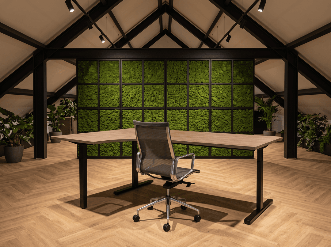 Vamo T-poot Wingbureau 180x120cm (met ronde hoek) Zwart Bruin eiken Hoek links