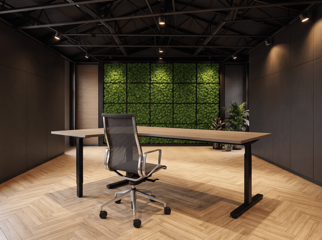 Vamo T-poot Wingbureau 180x120cm (met ronde hoek) Zwart Hickory Noten Hoek links