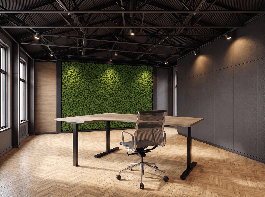 Vamo T-poot Wingbureau 180x120cm (met ronde hoek) Zwart Midden eiken Hoek links