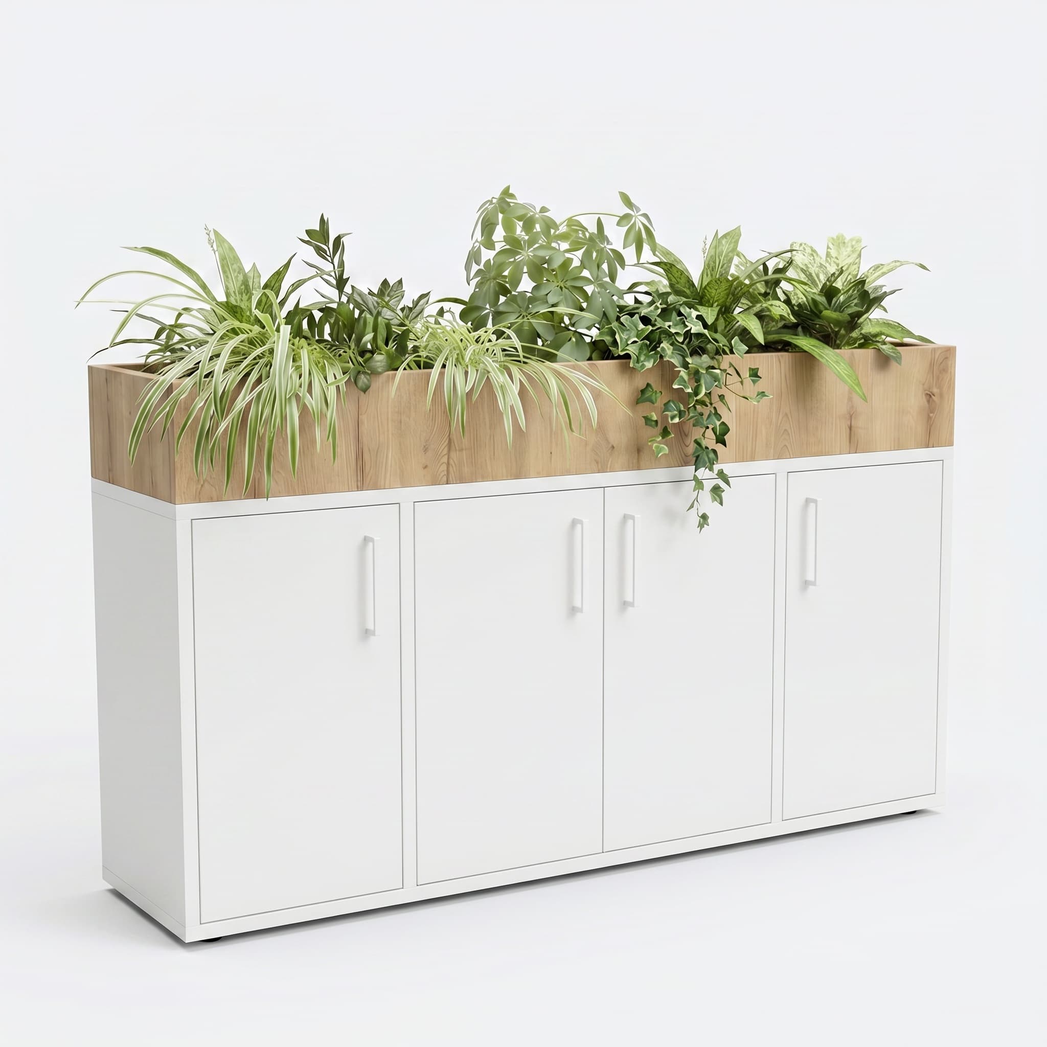 Opbergkast Wit 77 x 164 x 40 cm Met Natuur eiken Plantenbak