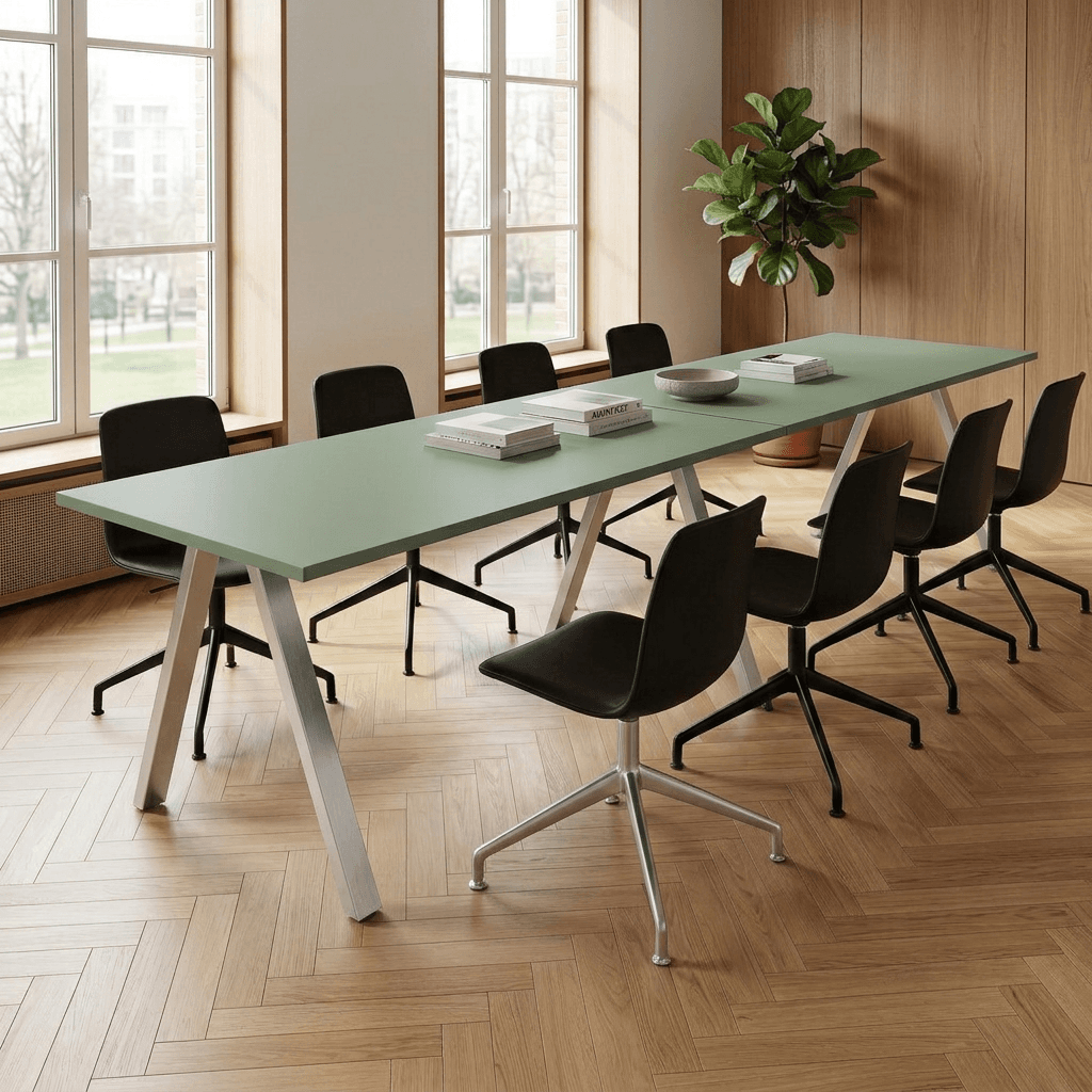 V-poot Vergadertafel recht 280x80cm Aluminium Pine