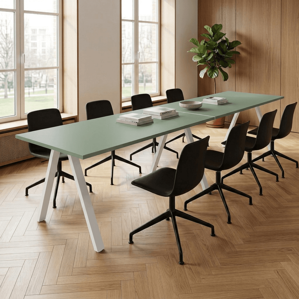 V-poot Vergadertafel recht 280x80cm Wit Pine