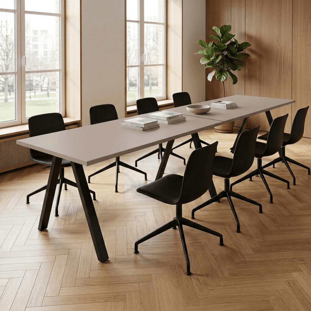 V-poot Vergadertafel recht 360x80cm Zwart Cuando