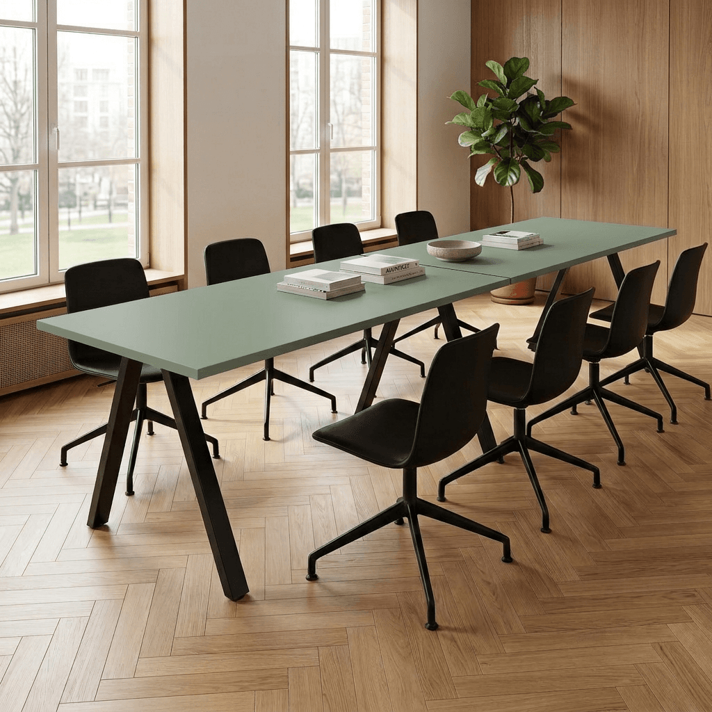 V-poot Vergadertafel recht 320x80cm Zwart Pine
