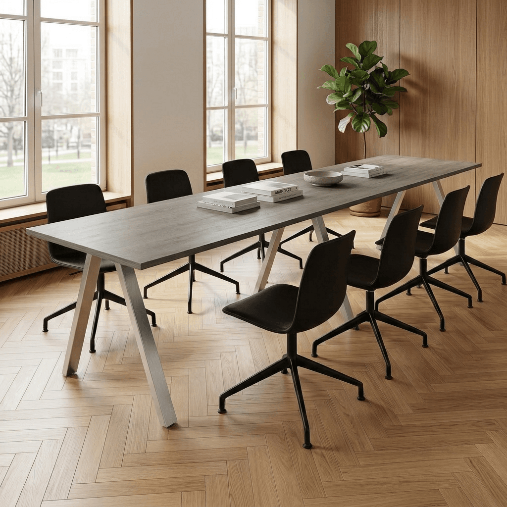 V-poot Kantinetafel recht 280x80cm Aluminium Bruin eiken