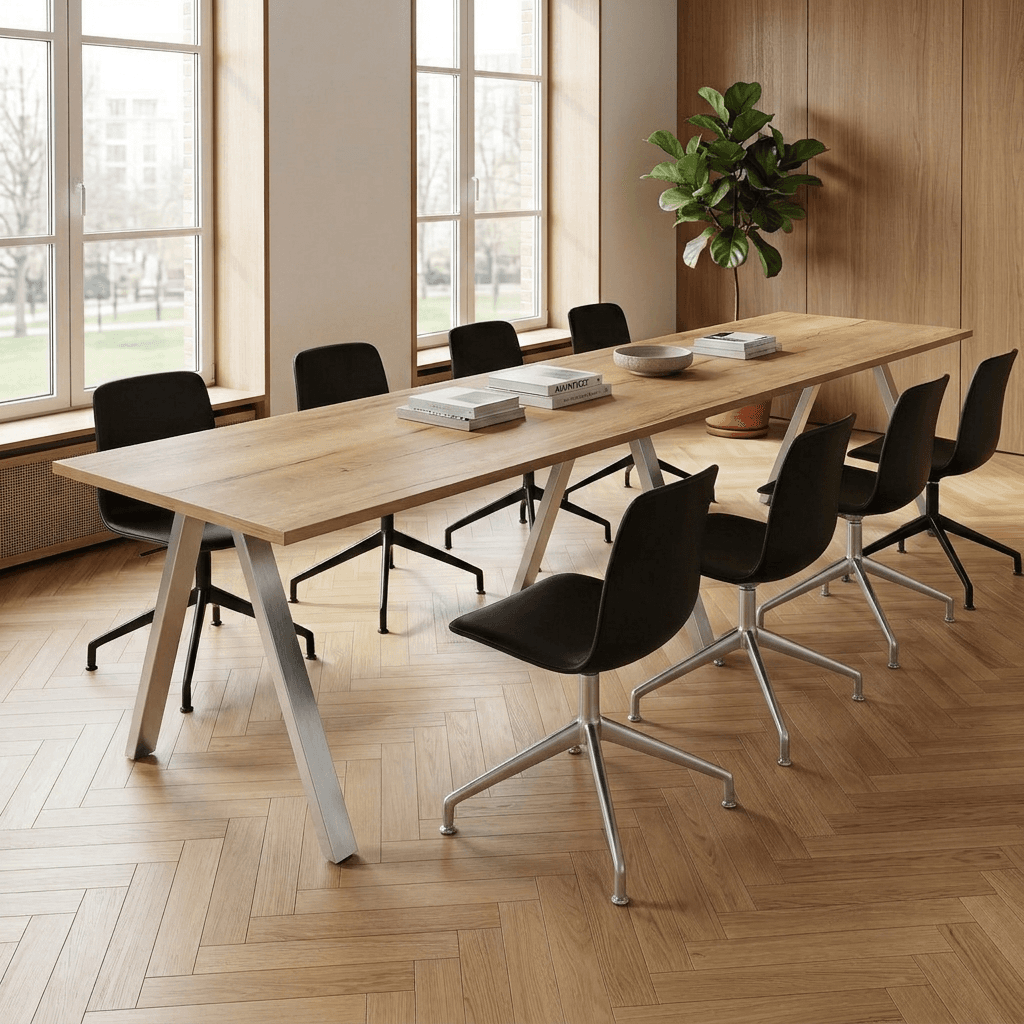 V-poot Vergadertafel recht 280x80cm Aluminium Natuur eiken
