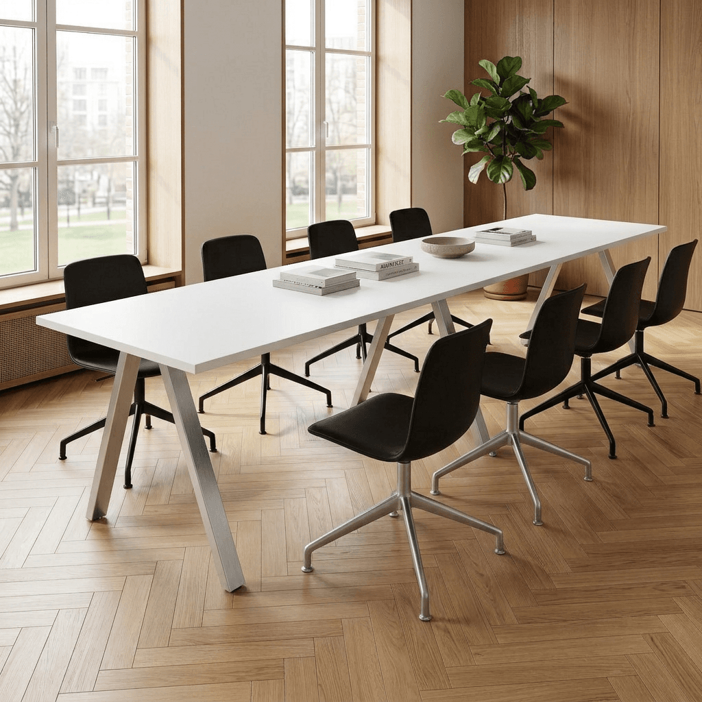 V-poot Vergadertafel recht 320x80cm Aluminium Wit