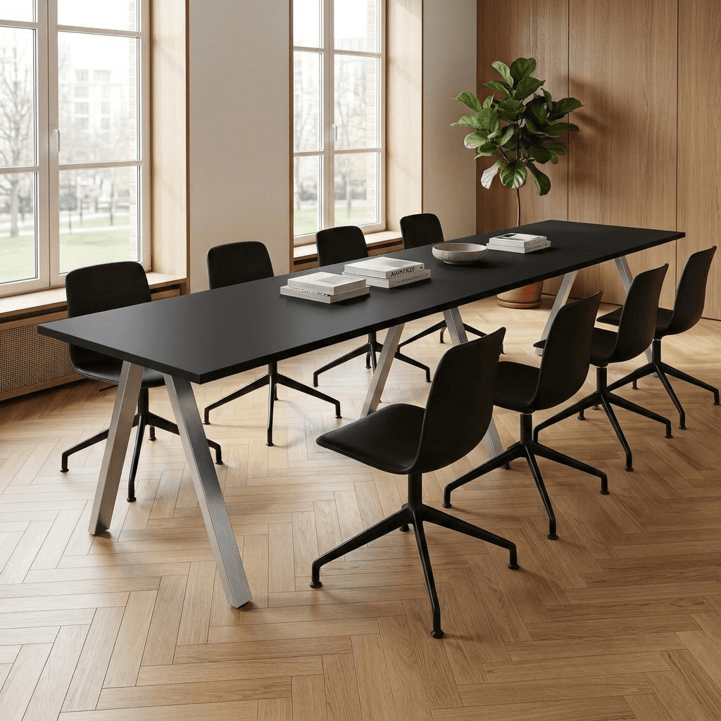 V-poot Kantinetafel recht 280x80cm Aluminium Zwart