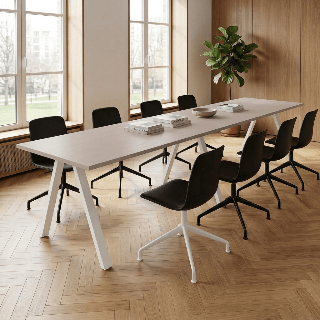 V-poot Vergadertafel recht 400x100cm Wit Cuando