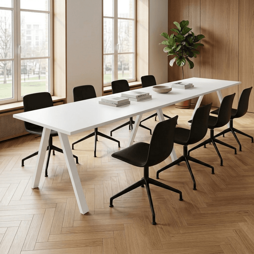 V-poot Vergadertafel recht 280x80cm Wit Wit