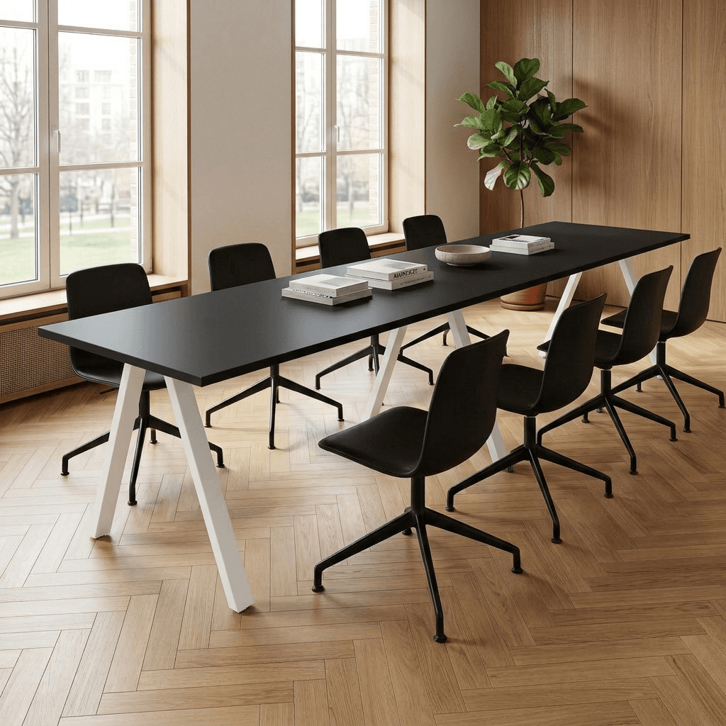 V-poot Vergadertafel recht 280x80cm Wit Zwart