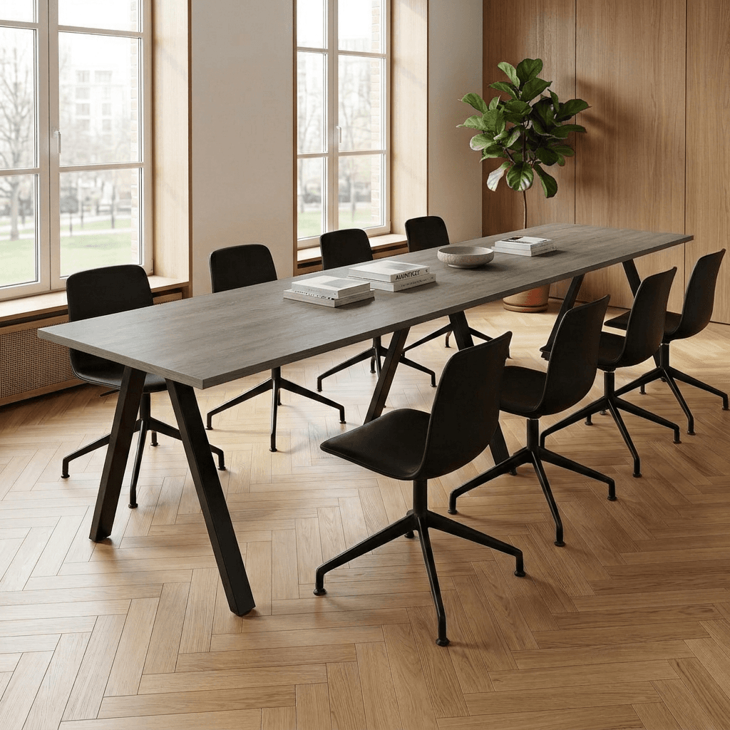V-poot Vergadertafel recht 280x80cm Zwart Bruin eiken