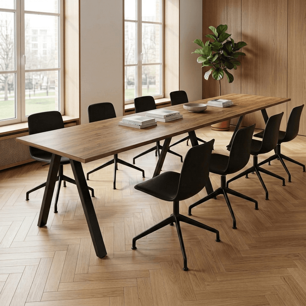 V-poot Vergadertafel recht 280x80cm Zwart Hickory Noten