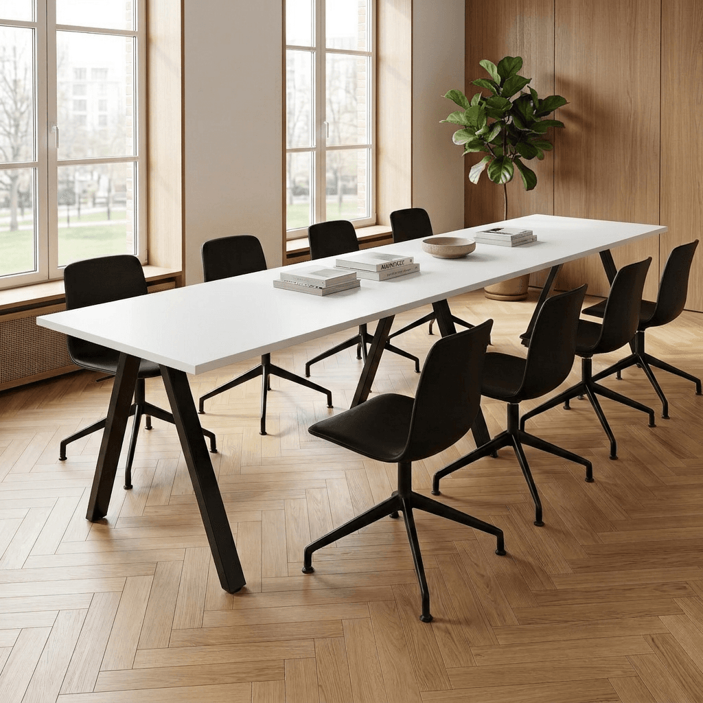 V-poot Vergadertafel recht 280x80cm Zwart Wit