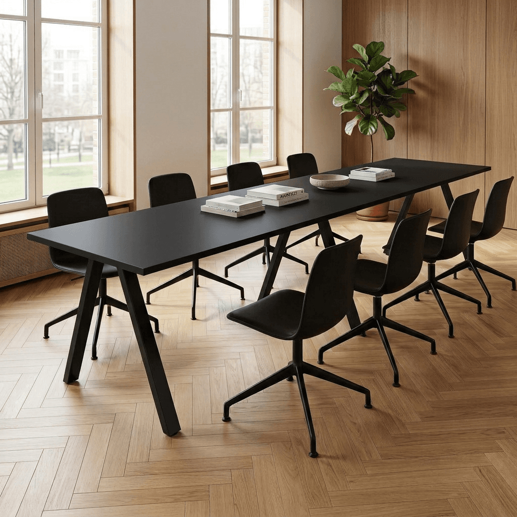 V-poot Vergadertafel recht 280x80cm Zwart Zwart