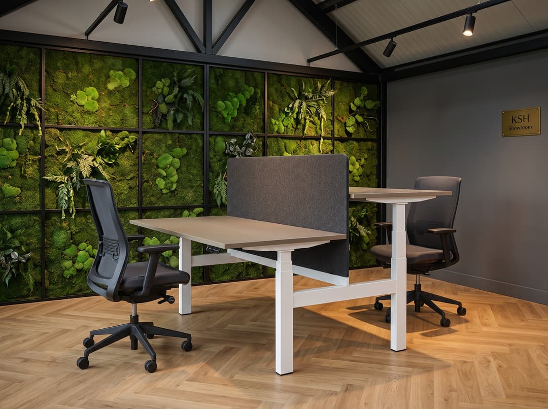 Zit-sta duo-bureau elektrisch 'Professional' – Cuando, Wit, Met scheidingswand 59cm hoog (hoogte vanaf vloer 110cm), 200x80cm, 09 Black