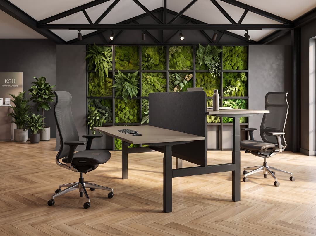 Zit-sta duo-bureau elektrisch 'Professional' – Cuando, 16 Grey, Met scheidingswand 59cm hoog (hoogte vanaf vloer 110cm), Zwart , 120x80cm