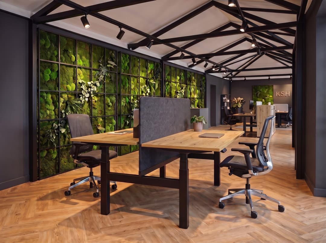 Zit-sta duo-bureau elektrisch 'Professional' – 06 Vanilla, 160x80cm, Zwart , Met scheidingswand 79cm hoog (hoogte vanaf vloer 130cm), Natuur eiken