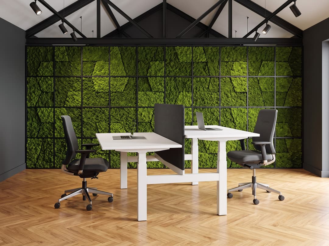 Zit-sta duo-bureau elektrisch 'Professional' – Wit, Wit, Met scheidingswand 59cm hoog (hoogte vanaf vloer 110cm), 160x80cm, 57 Petrol