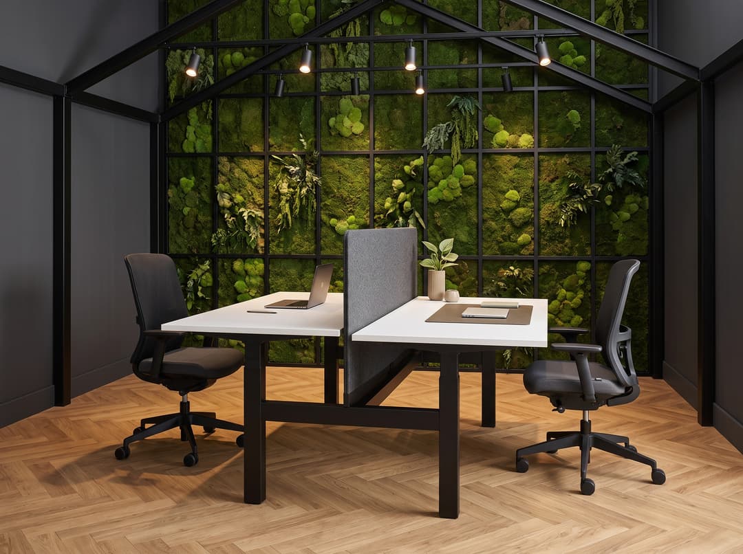 Zit-sta duo-bureau elektrisch 'Professional' – Met scheidingswand 79cm hoog (hoogte vanaf vloer 130cm), Wit, Zwart , 17 Blush, 140x80cm