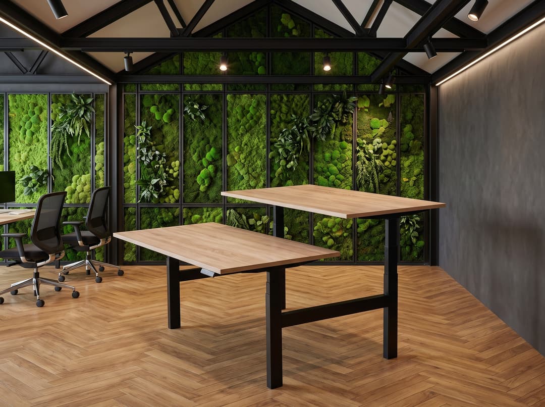 Zit-sta duo-bureau elektrisch 'Professional' – Zwart , Midden eiken, Zonder scheidingswand, Geen scheidingswand, 140x80cm