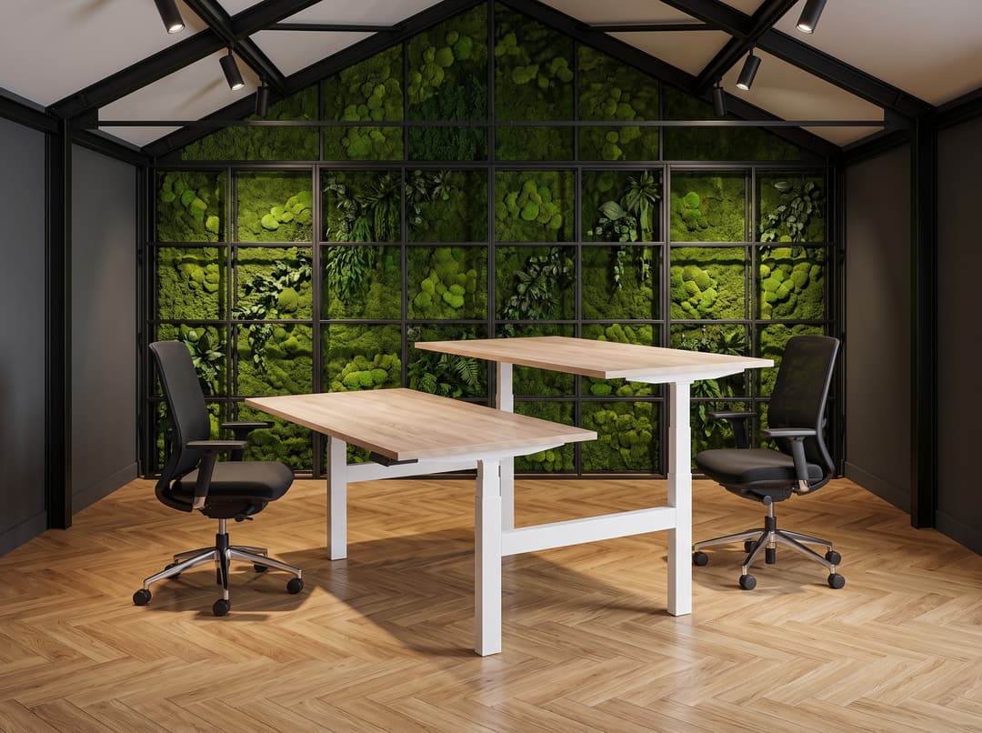 Zit-sta duo-bureau elektrisch 'Professional' – 200x80cm, Midden eiken, Wit, Zonder scheidingswand, Geen scheidingswand